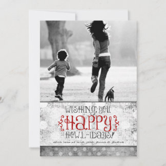 Tarjeta Festiva GC | Feliz Howlidays Gray Red Linen