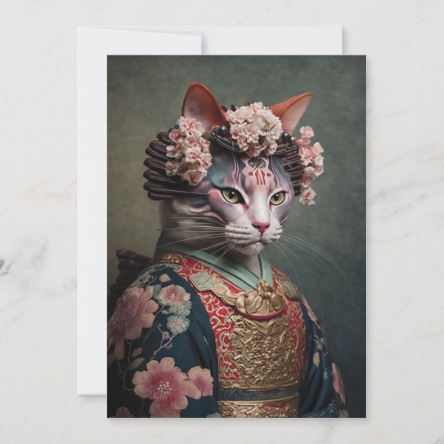Tarjeta Festiva Geisha Cat realista (Anverso)