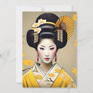 Tarjeta Festiva Geisha japonesa en retrato amarillo