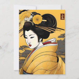 Tarjeta Festiva Geisha japonesa en retrato amarillo B