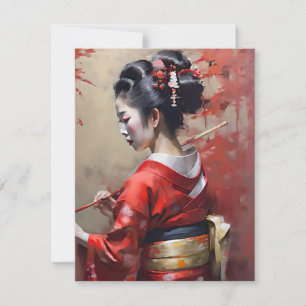 Tarjeta Festiva Geisha japonesa en rojo es un retrato