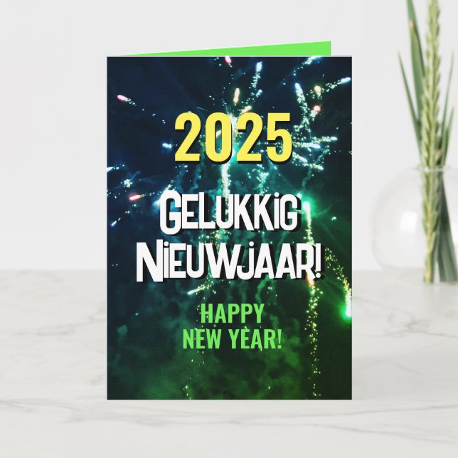 Tarjeta Festiva Gelukkig Nieuwjaar | Verzenden vía SMS 2025 (Anverso)