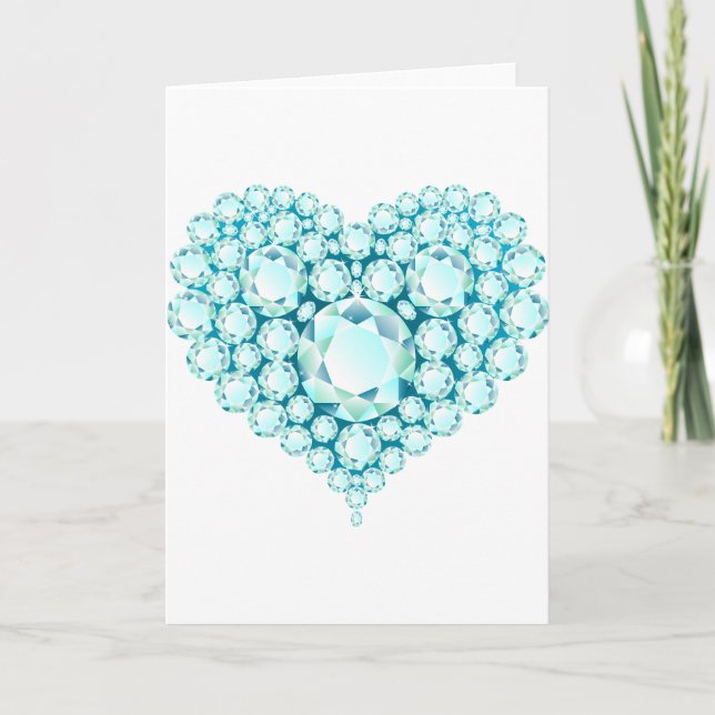 Tarjeta Festiva Gemas del corazón Aquamarine (Anverso)