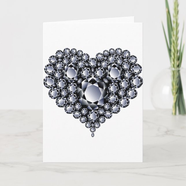 Tarjeta Festiva Gemas del corazón de diamantes negros (Anverso)