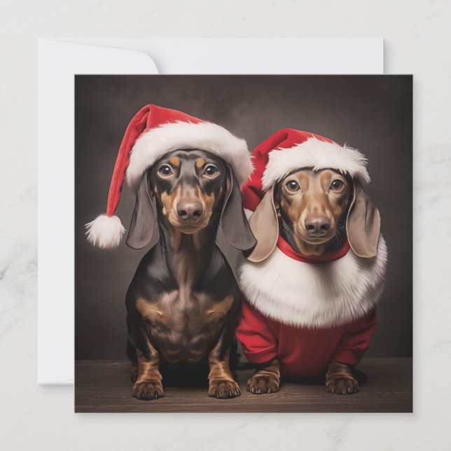 Tarjeta Festiva Gemelos de Santa Claus Dachshund (Anverso)
