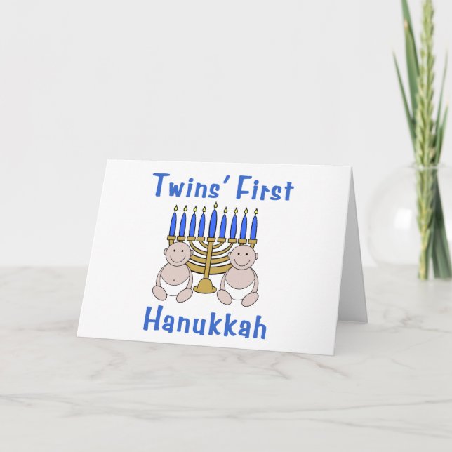 Tarjeta Festiva Gemelos primero Hanukkah (Anverso)