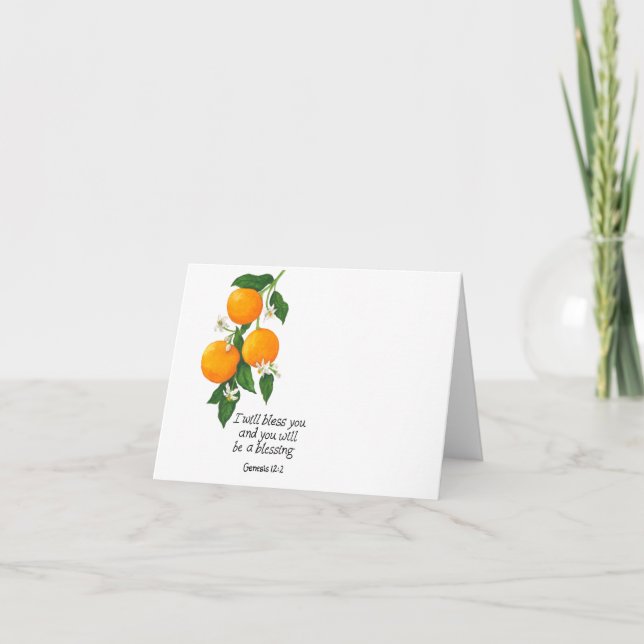 Tarjeta Festiva Génesis de fruta naranja 12:2 (Anverso)