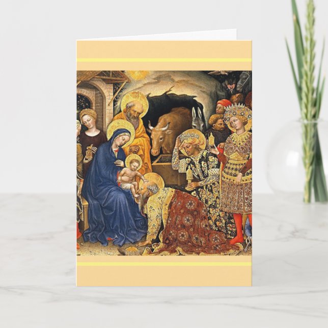 Tarjeta Festiva Gentile da Fabriano Magi Adorando a Jesús (Anverso)