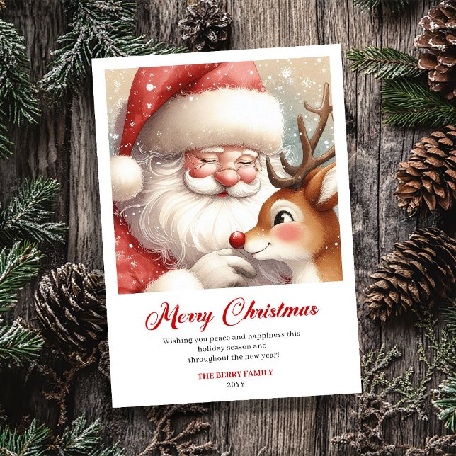 Tarjeta Festiva Gentle Santa And Rudolph Classic Christmas Greetin (Gentle Santa And Rudolph Classic Christmas Greeting Card)