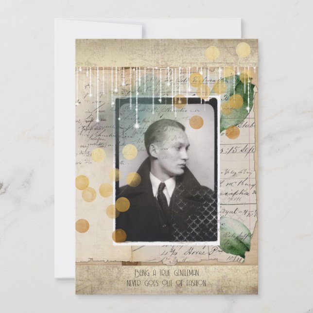 Tarjeta Festiva Gentleman Vintage design con cita (Anverso)