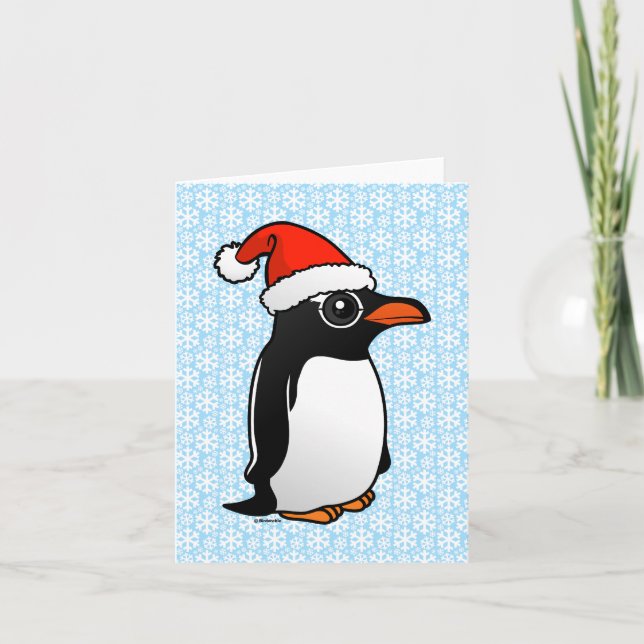 Tarjeta Festiva Gentoo Penguin Santa (Anverso)