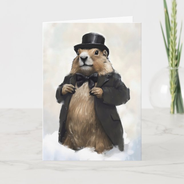 Tarjeta Festiva Gentteman Groundhog Funny (Anverso)