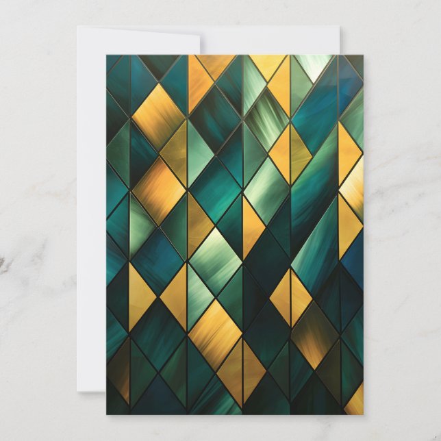 Tarjeta Festiva Geometría verde abstracta de oro (Anverso)