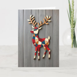 Tarjeta Festiva Geometric Block Wooden Reindeer Christmas Card