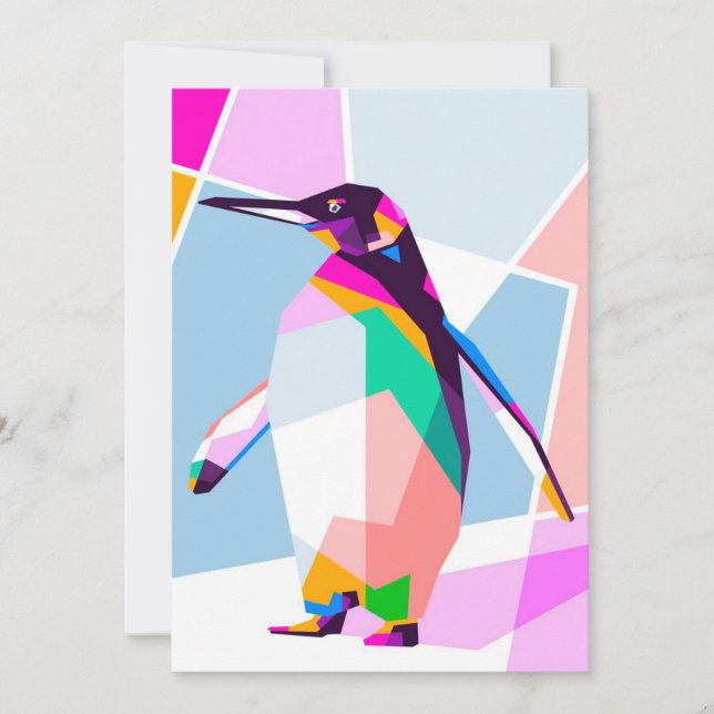 Tarjeta Festiva Geométrico de color pingüino | Regalo artístico (Anverso)