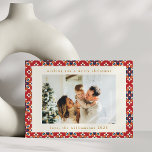 Tarjeta Festiva Geométrico Vintage Red Blue Dos Navidades de fotog<br><div class="desc">Tarjeta de vacaciones de dos Navidades fotográficos Vintage Red Blue Geometric</div>