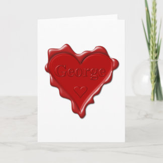 Tarjeta Festiva George. Sello rojo de la cera del corazón con