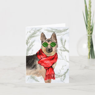 Tarjeta Festiva German Shepherd and Botanical Pines Christmas