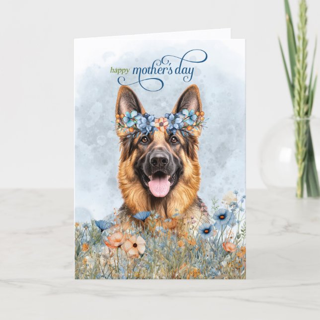 Tarjeta Festiva German Shepherd Dog Wildflowers Mother's Day (Anverso)