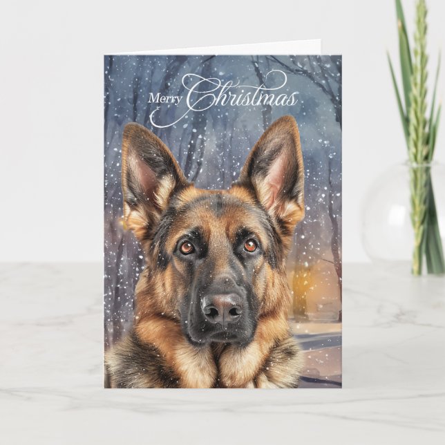 Tarjeta Festiva German Shepherd Pine Winter Forest Christmas (Anverso)
