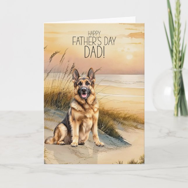 Tarjeta Festiva German Shepherd Sunset Beach Father's Day (Anverso)
