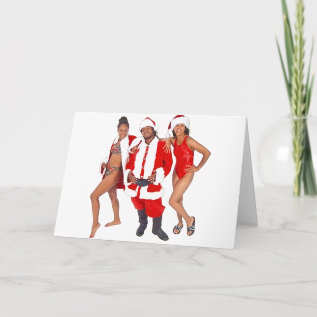 Tarjeta Festiva Ghetto Santa y sus elfos de la capucha (Anverso)
