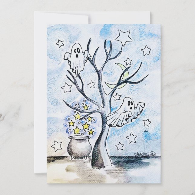 Tarjeta Festiva Ghost Halloween Print (Anverso)