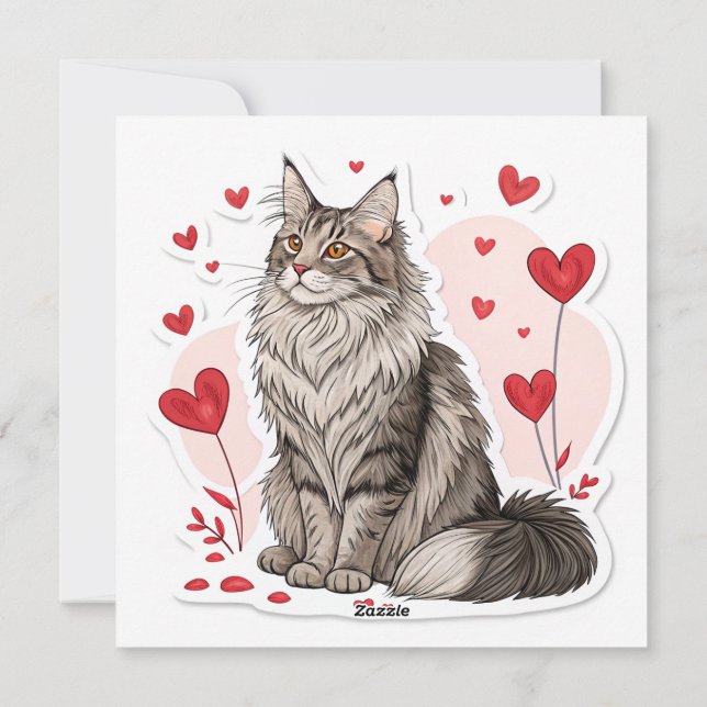 Tarjeta Festiva Giant Maine Coon El día de San Valentín (Reverso)