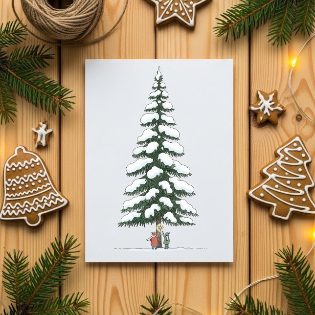 Tarjeta Festiva Giant Snowy Tree Cute Christmas Holiday Card Art (Subido por el creador)