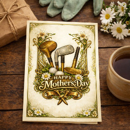 Tarjeta Festiva Gilded Golf Antique Illustration Mothers Day