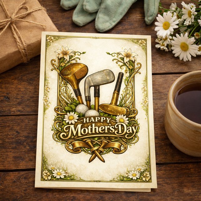 Tarjeta Festiva Gilded Golf Antique Illustration Mothers Day (Subido por el creador)