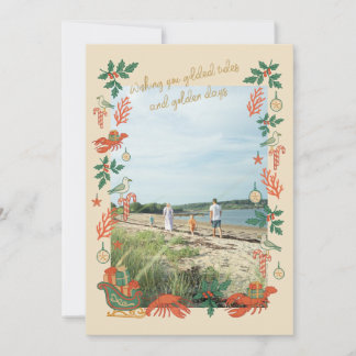 Tarjeta Festiva Gilded Tides Coastal Christmas Photo Card