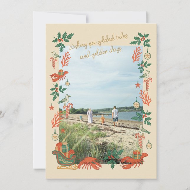 Tarjeta Festiva Gilded Tides Coastal Christmas Photo Card (Anverso)