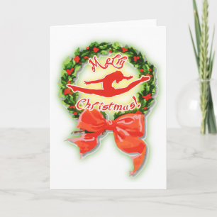 Tarjeta Festiva Gimnasia de bailarina de baile navideña Merry
