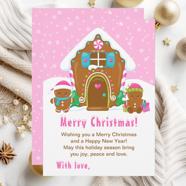 Tarjeta Festiva Gingbread House Bright Pink Merry Christmas (Subido por el creador)