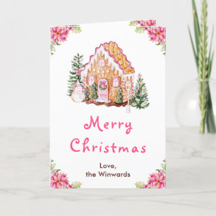 Tarjeta Festiva Gingbread House Pink Merry Christmas