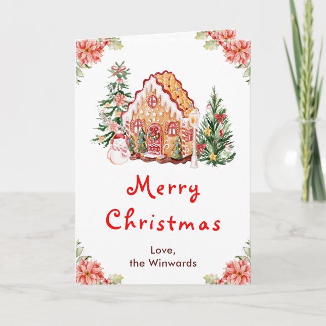 Tarjeta Festiva Gingbread House Red Merry Christmas (Anverso)