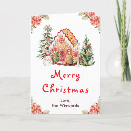 Tarjeta Festiva Gingbread House Red Merry Christmas