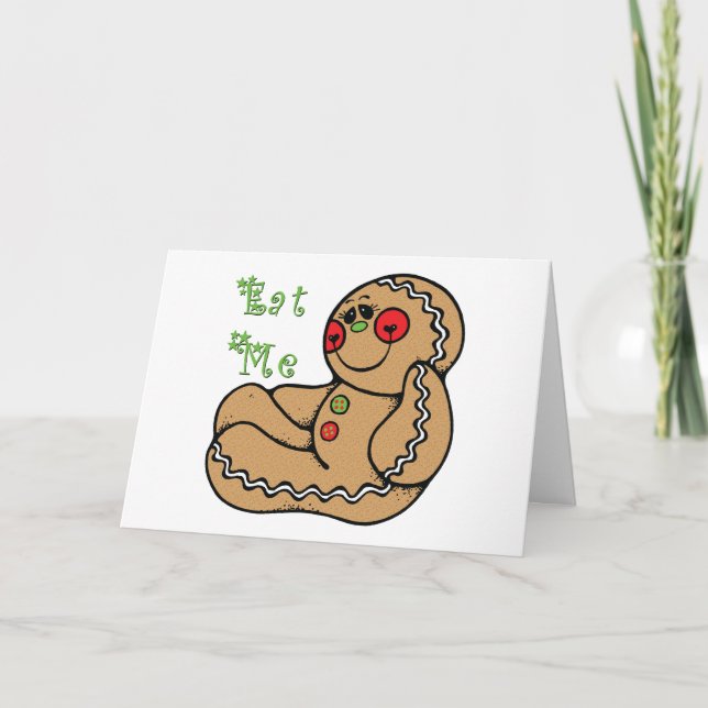 Tarjeta Festiva Ginger Bread Man me come Navidades graciosos (Anverso)