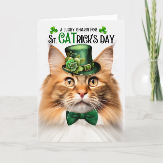 Tarjeta Festiva Ginger: Gato de la selva noruega en el Día de St C