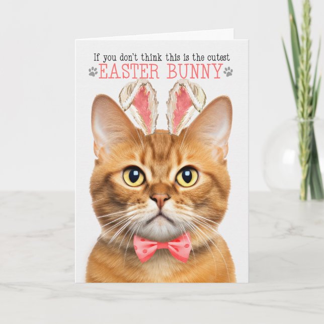 Tarjeta Festiva Ginger Tabby Cat Bunny hace oídos para Pascua (Anverso)