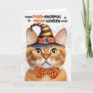 Tarjeta Festiva Ginger Tabby Gato Halloween PURRolween anormal