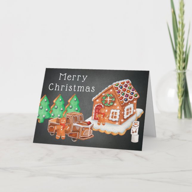 Tarjeta Festiva Gingerbread Cookie House, Familia, Navidades de ca (Anverso)