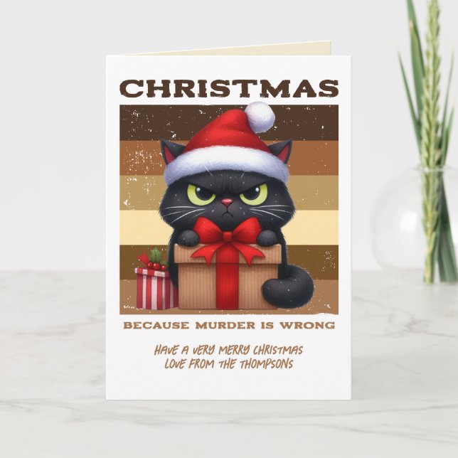 Tarjeta Festiva Gingerbread Glow Funny Cat Retro Christmas Photo (Anverso)