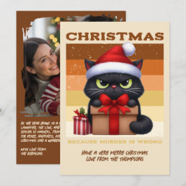 Tarjeta Festiva Gingerbread Glow Funny Cat Retro Christmas Photo