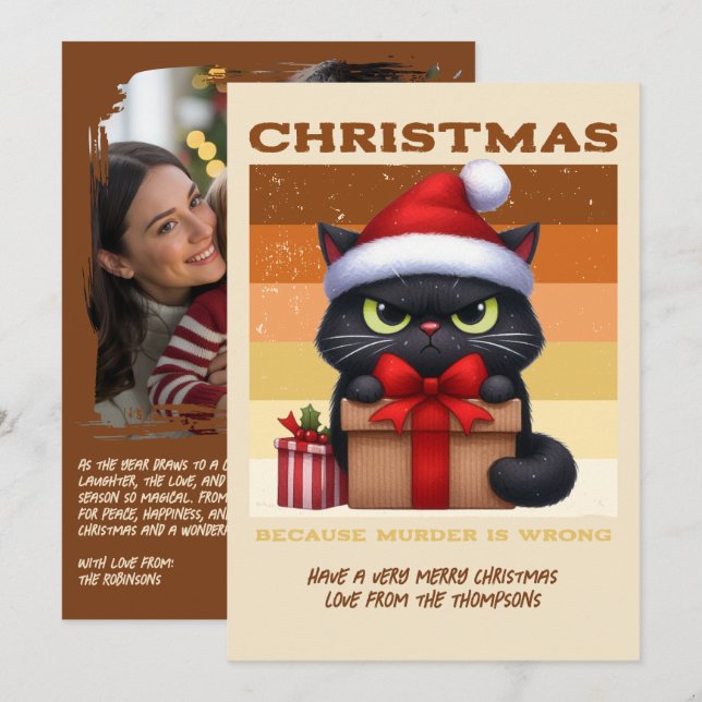 Tarjeta Festiva Gingerbread Glow Funny Cat Retro Christmas Photo (Anverso / Reverso)
