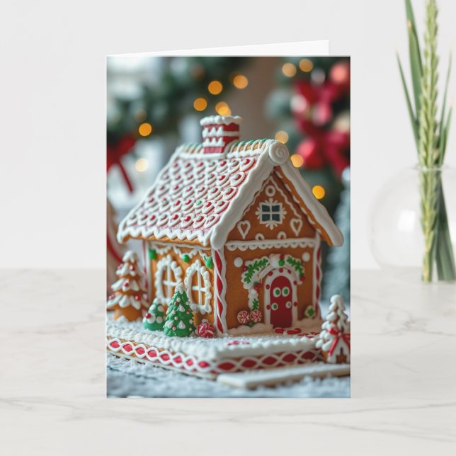 Tarjeta Festiva Gingerbread House Folded Holiday Card & Recipe (Anverso)