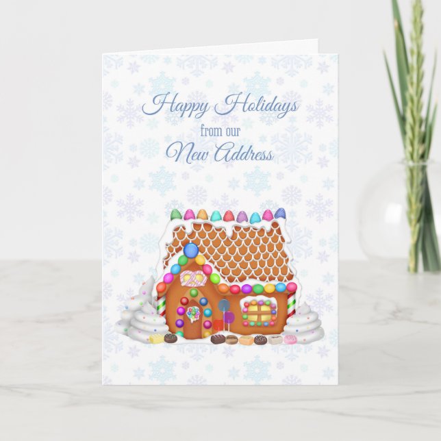 Tarjeta Festiva Gingerbread House, Navidades de nueva dirección (Anverso)