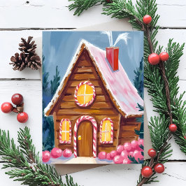 Tarjeta Festiva Gingerbread House Pink Christmas