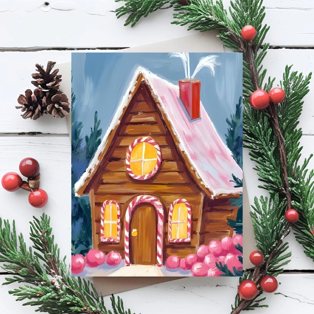 Tarjeta Festiva Gingerbread House Pink Christmas (Subido por el creador)